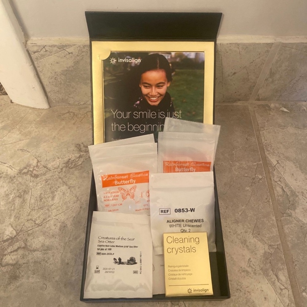 Invisalign aligner chewies, cleaning crystals, bands